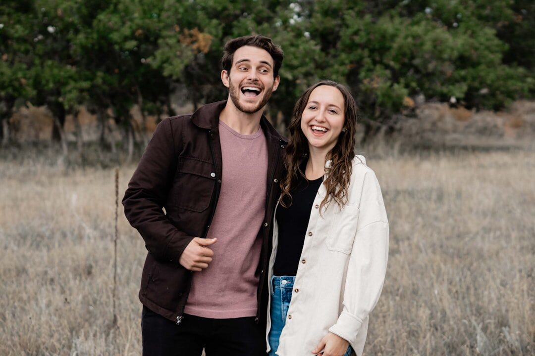 happy celebrity couple smiling