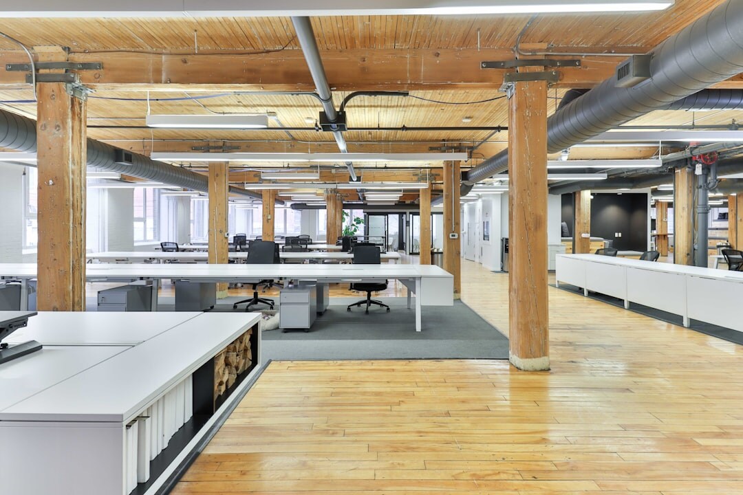 Bright modern office interior with desks