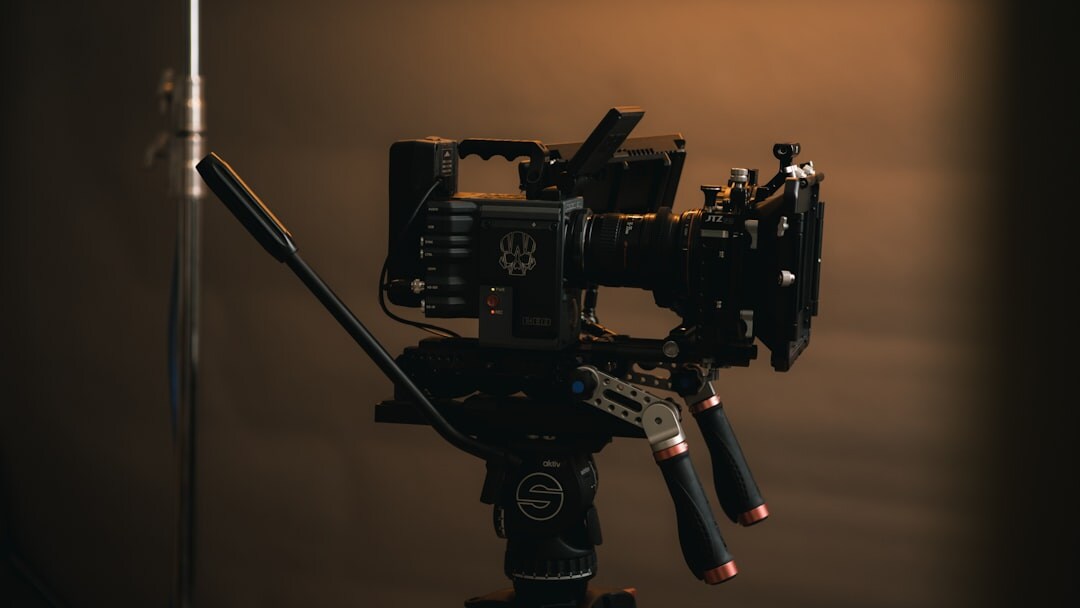 Television studio camera pointed at a set